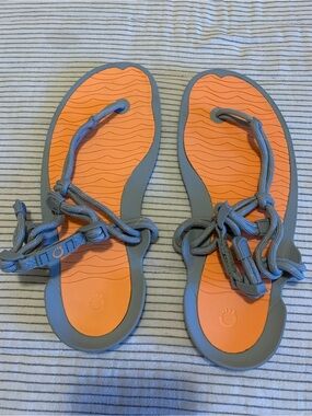 Orange Footbed Strappy Sandals with Gray Trim